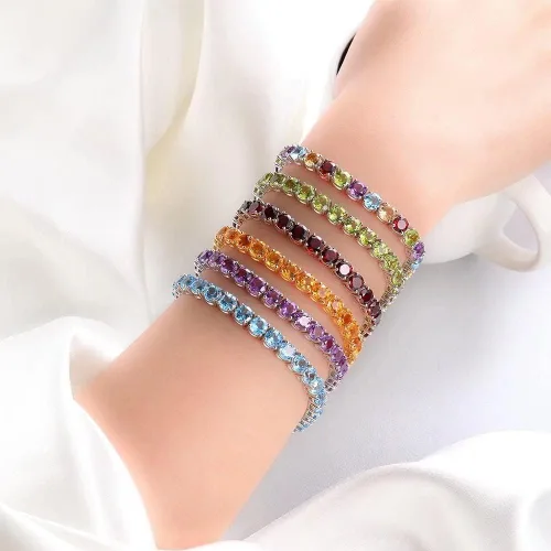 Vista 6 de Pulsera de tenis clásica de plata de ley 925 de 0.197in con citrino natural Siwss azul topacio peridoto bhodolita amatista para mujer, tamaño 7.25