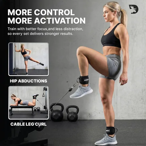 Vista 6 de DMoose Ankle Strap for Cable Machine - One Size Fit with Premium Padding, Workout Kickback Ankle Cuffs, Ankle Bands for Working Out, Booty Workouts