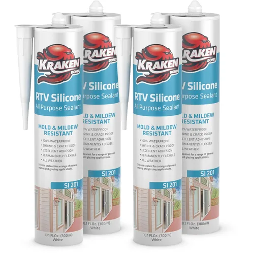 Vista 29 de Kraken Bond Sellador de silicona negro resistente al agua Cartucho de 100 a 10 onzas líquidas, RTV silicona para calafatear cocina y baño, todo uso