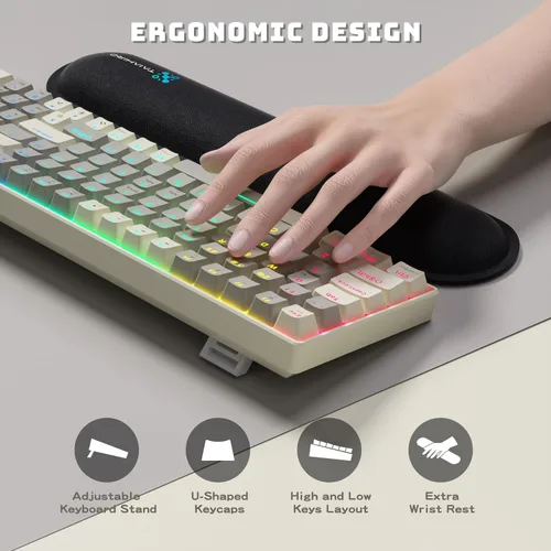 Vista 4 de Creamy Mechanical Gaming Keyboard Wireless - 100 Keys Hot-Swappable Retro Design, Silent Linear Switches, 3-Mode (BT2.4GUSB-C), LED Backlit