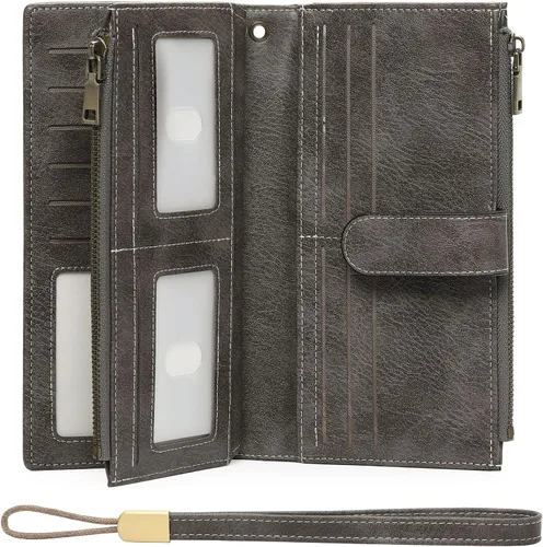 Vista 15 de GOIACII Carteras para Mujer de Gran Capacidad Portador de Tarjetas de Crédito Cartera Rfid Mujer Doble Cremallera Bolsillo Cuero Bifold para Damas