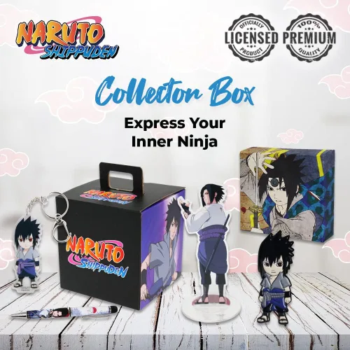 Vista 4 de JUST FUNKY Naruto Shippuden Sasuke Uchiha Looksee Caja coleccionista, Púrpura