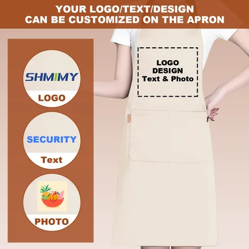 Vista 2 de Delantal personalizado personalizado Ropa de trabajo tela para hombres mujeres cocina delantales con bolsillos nombre texto logotipo imagen