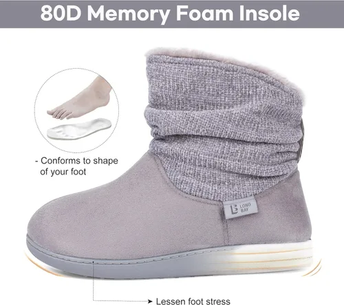 Vista 4 de Longbay Pantuflas de punto de chenilla cálidas para mujer de espuma viscoelástica cómodas de gamuza esponjosas de espuma viscoelástica botas de casa