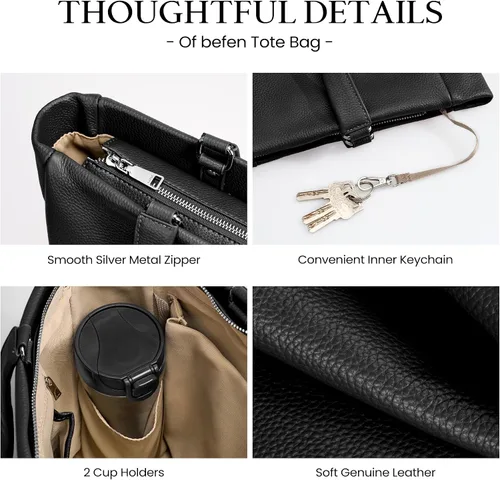 Vista 8 de befen Bolso Tote de Trabajo para Laptop de Cuero Genuino para Mujeres Damas Totes Bolsos de Hombro Carteras Bandolera Bolso de Mano