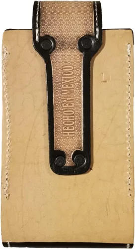 Vista 2 de Western autentic Tooled Leather Mexican Cell Phone Case for Belt. Men and Horse Pray Design. con cierre magnético. Tamaño universal (Capuccino)