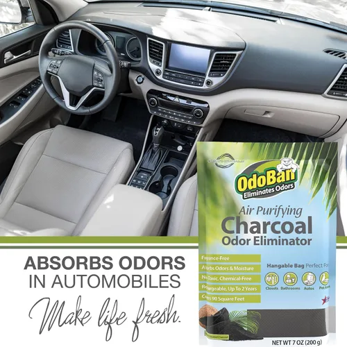 Vista 5 de OdoBan Eliminador de olores natural de carbón purificador de aire, fórmula no tóxica, fabricado en los Estados Unidos, sin fragancia, bolsa de 7.05