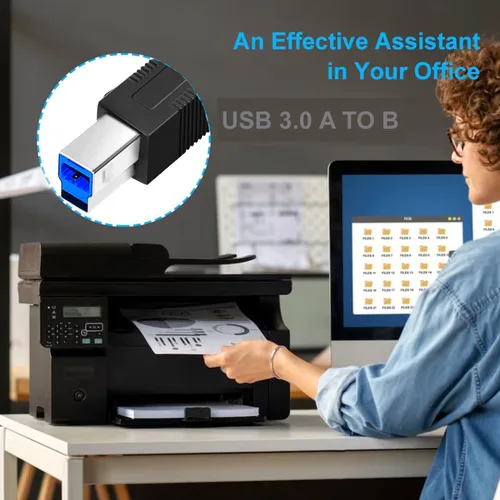 Vista 7 de Cable largo USB 3.0 para impresora B de 25 pies, USB-A macho a USB-B 3.0 macho cable ascendente compatible con estación de acoplamiento, discos