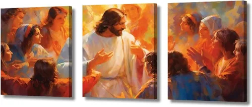 Vista 31 de Lienzo decorativo para pared de sala de estar, impresión retro con luz de esperanza de Jesús, 1 panel, póster de lienzo moderno para dormitorio