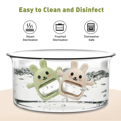 Vista 5 de 2 Pack Juguetes de Dentición para Bebés de 3-6 6-12 Meses, Guante de Dentición de Conejo de Silicona Suave Libre de BPA, Juguetes de Morder
