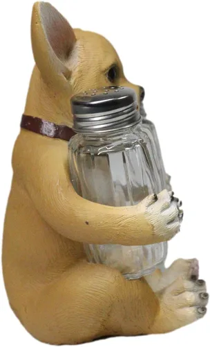 Vista 5 de Ebros Picante - Juego de figuras de taza de té de color marrón claro, chihuahua con collar, salero y pimienta, 6.25 pulgadas de alto, Chi Chi Taco
