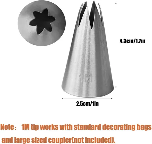 Vista 4 de Punta de ribete 1M para decoración de pasteles, puntas de glaseado sin costuras, 3 puntas de decoración, estrella abierta, acero inoxidable