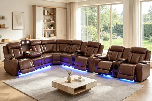 Vista 51 de Juego de sofá seccional reclinable de cuero, sofá seccional con 4 sillones reclinables
