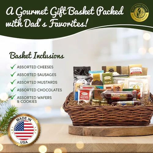 Vista 3 de Gift Basket Village Cesta de regalo de salchichas y queso gourmet favorita de papá: galletas, quesos, salchichas, galletas, mostazas, nueces y más