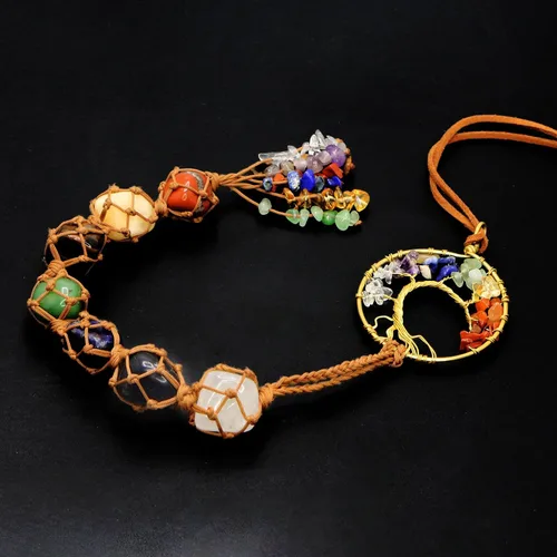 Vista 5 de Árbol de la vida - Piedras colgantes de chakras, cristales y piedras curativas, adornos de chakras para árbol de Navidad, regalos de brujas