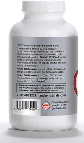 Vista 6 de Anabol Naturals Amino GHReleasers Suplemento de aminoácidos pre-entrenamiento - MetaboEnhancer con L-Glutamina y L-Arginina para músculo magro, 500