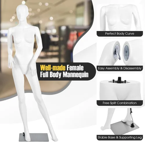 Vista 2 de Giantex Maniquí femenino de cuerpo completo de 70 pulgadas, forma de vestido de tamaño real con cabeza giratoria de 360°, diseño desmontable