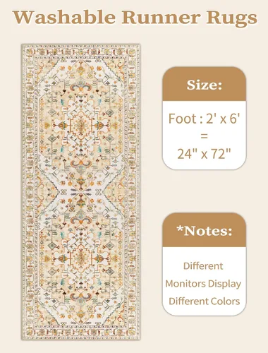Vista 87 de SERISSA - Tapetes florales vintage, antideslizante, lavable, pequeño, ultrasuave, bohemio, de pelo bajo, para entrada, interiores, habitación