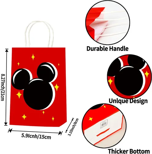 Vista 3 de JAROVOKUWO 24 bolsas de regalo de dibujos animados de ratón, 6 estilos, bolsas de regalo para dulces, bolsas de cartón para niños, baby shower