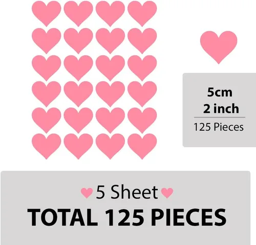 Vista 5 de Calcomanías de pared de corazón mate, 120 calcomanías estéticas de corazón de 2 pulgadas para decoración de guardería y habitación de niños