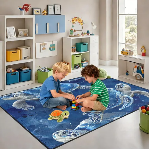 Vista 14 de Alfombra de tortuga marina con estampado de animales marinos y animales marinos, alfombra con estampado de tortugas marinas, para niños y niñas