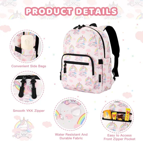 Vista 5 de JOYHILL Mochilas para niños, bonita mochila preescolar ligera resistente al agua, correas de hombro ajustables para niños, Unicornio Apink, Classic