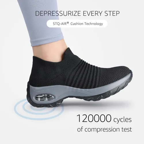 Vista 5 de STQ - Tenis para caminar, sin cordones, de malla transpirable, cómodos, a la moda, mocasines con plataforma de cuña para mujer