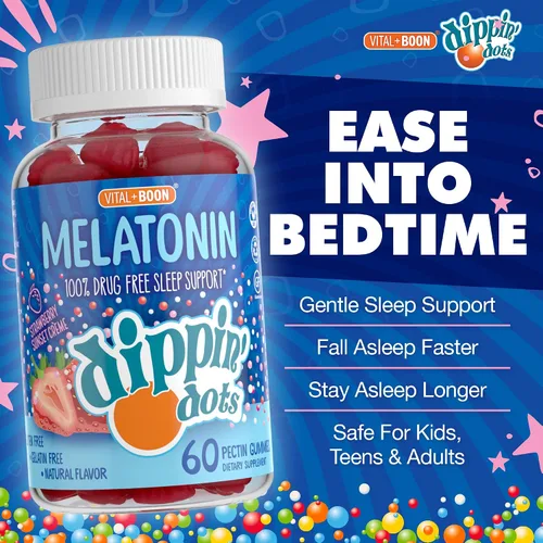 Vista 2 de Dippin' Dots - Gomitas de melatonina para niños y adultos (suministro para 30 días) sabor a crema de fresa y puesta de sol Suplemento