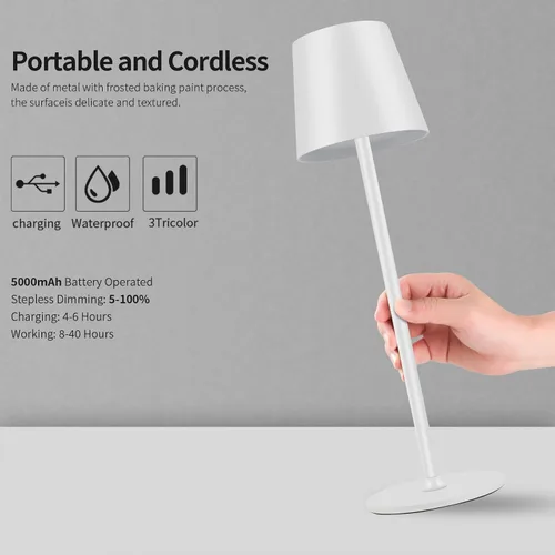 Vista 2 de BGFHome Paquete de 2 Lámpara de Mesa Inalámbrica Lámpara LED de Escritorio, 5000mAh Luz Nocturna Táctil Recargable Inalámbrica Diseño Minimalista