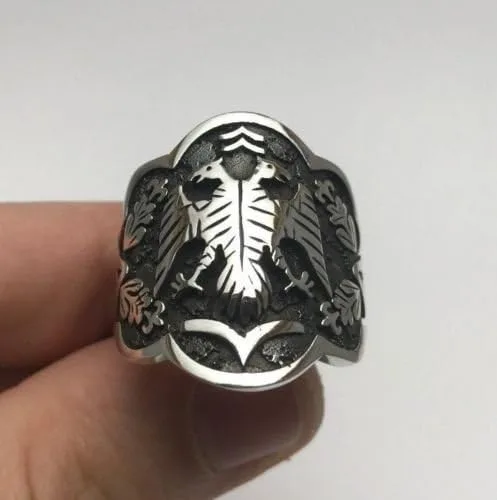 Vista 4 de argunjewellery Anillo de plata de ley 925K con dragón turco de doble cabeza (pulgar), Plata