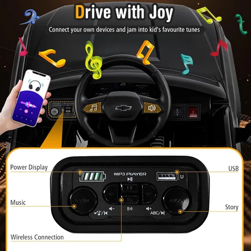 Vista 5 de Costzon Vehículo para montar en coche, camión Chevrolet con licencia de 12 V, vehículos eléctricos para niños con control remoto, almacenamiento