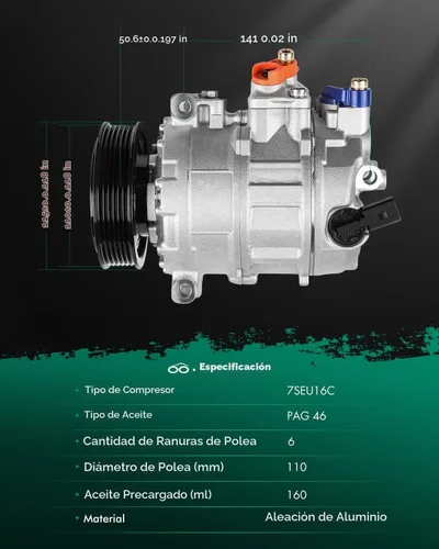 Vista 9 de SCITOO Compresor de CA para Audi A3 2.0L 2006-2007, compresor de aire acondicionado de enfriamiento rápido para Volkswagen Beetle 2.0L 2012-2017