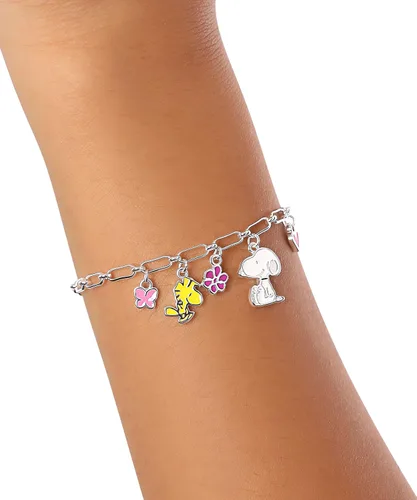 Vista 2 de Pulsera de abalorios ajustable para mujer Peanuts - Pulsera de abalorios de esmalte bañado en plata con Snoopy - Licencia