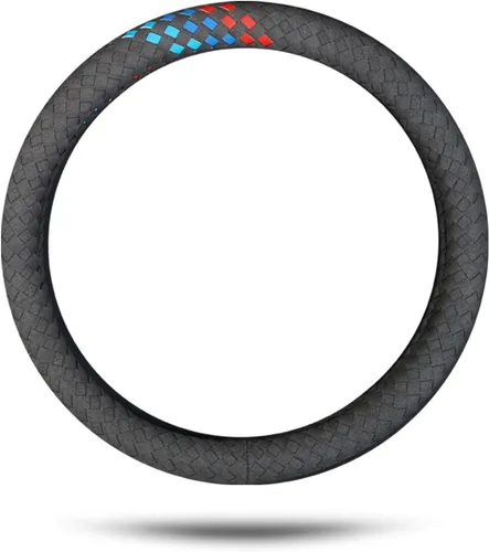 Vista 8 de Ergocar Funda trenzada para volante, de microfibra, de forma redonda, para invierno, cálido, deportivo, protector para volante de automóvil Negro