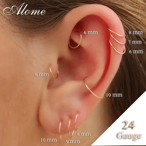 Vista 41 de Aretes de aro de oro de plata – Aretes de aro para mujer, dos piezas de aros de plata fina rellenos de oro, aro de hélice, anillo de tragus, aro