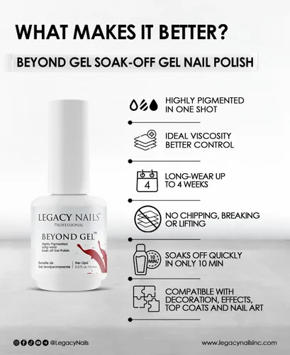 Vista 2 de LEGACY NAILS Professional Beyond Gel Soak-Off Esmalte de uñas – Cobertura completa, altamente pigmentado (BEYOND GEL – ALBA 1/2 oz)