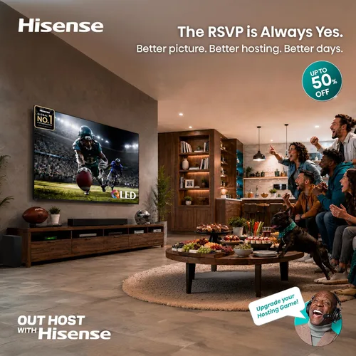 Vista 2 de Hisense 43" Serie E6 Cinema Hi-QLED 4K UHD Smart Fire TV (43E6QF, modelo 2025) - Sensor de luz AI, Dolby Vision · Atmos, control remoto por voz