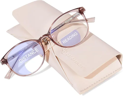 Vista 9 de Gafas de lectura bifocales para mujer, lentes TR90 redondos transparentes con bloqueo de luz azul para computadora con bisagra de resorte Café