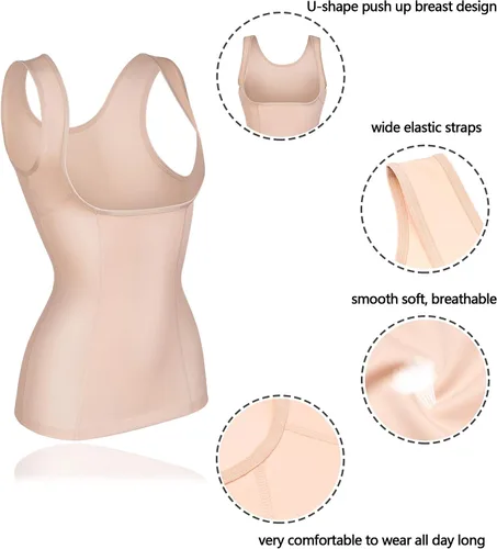 Vista 4 de Gotoly Chaleco de compresión para mujer con control de abdomen, faja de compresión invisible