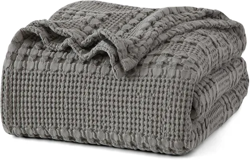 Vista 65 de PHF Manta ligera de punto gofre 100% algodón para cama, King, color blanco 02 Blanco