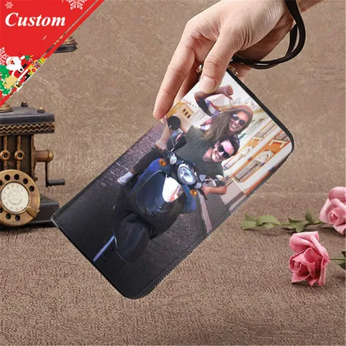 Vista 2 de Personality - Cartera de cuero para mujer, bolso de mano, tarjeteros, billeteras personalizadas, fotos, carteras para imprimir cualquier foto, Negro