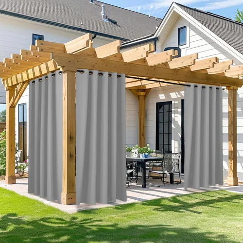 Vista 100 de NICETOWN Cortina para Exteriores para Patio Impermeable de 84 Pulgadas de Ancho, Aislamiento Térmico con Ojales Antioxidantes Bloqueo UV Cortina