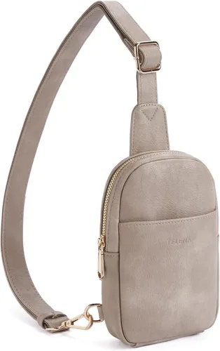 Vista 43 de Telena Riñonera pequeña para mujer, de cuero, cangureras, bolsa de pecho para mujer