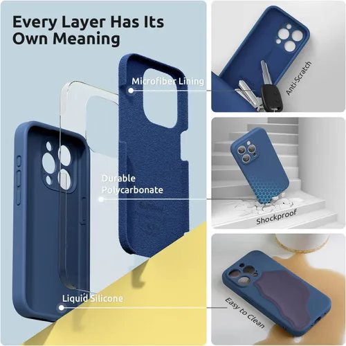 Vista 7 de SURPHY Funda diseñada para iPhone 15 Pro Max con protector de pantalla y cordón, correa de teléfono y funda de silicona líquida para teléfono