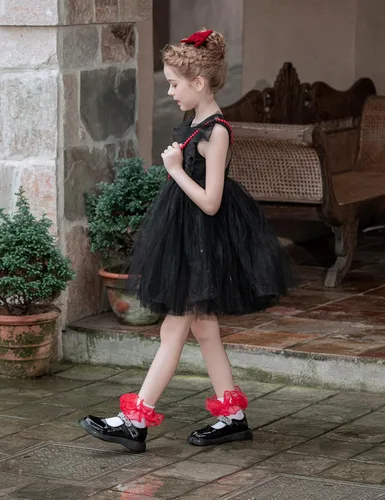 Vista 3 de Dicry Calcetines de encaje doble para niñas con volantes grandes para bebés y niños pequeños