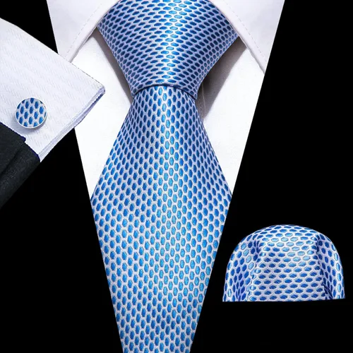 Vista 172 de Barry.Wang Juego de corbatas a cuadros para hombre con pañuelo gemelos de rayas clásicas