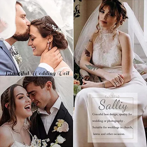 Vista 7 de Aiosy - Velo de novia con bordado, borde de encaje, con peine, longitud catedral, accesorios para el cabello