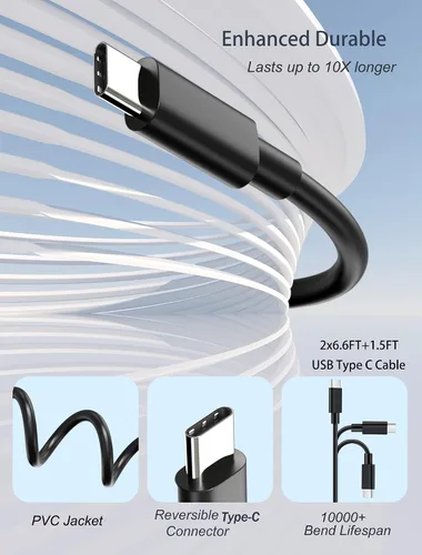 Vista 4 de Cargador tipo C de carga rápida, paquete de 2 cargadores rápidos adaptativos USB C Android para teléfono con 6 pies + 6 pies + cable de carga de 1.5