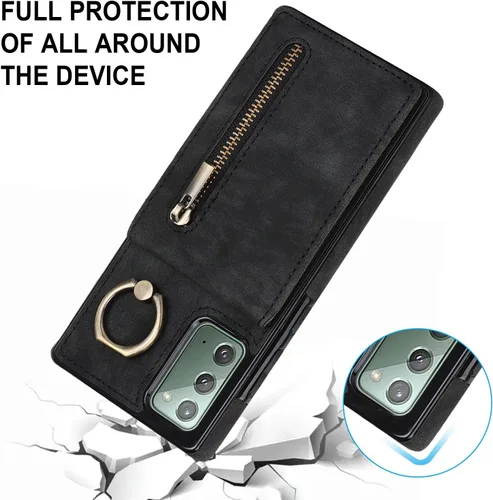 Vista 6 de Asuwish Funda de teléfono para Samsung Galaxy Note 20 5G con protector de pantalla de vidrio templado y cremallera RFID tarjetero soporte de anillo