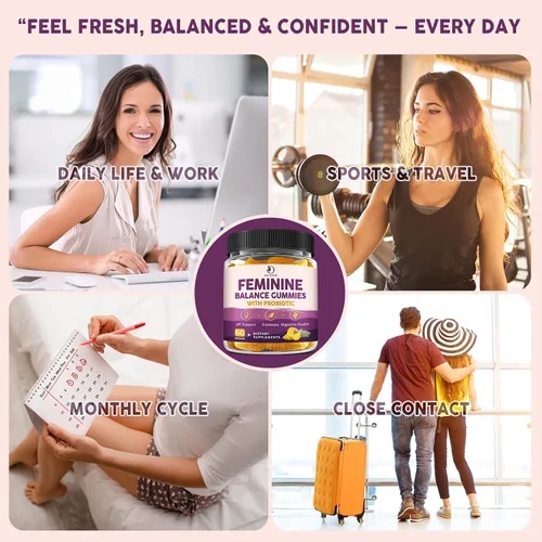 Vista 5 de Feminine Balance - Gomitas probióticas para mujeres, apoyan la salud vaginal, el equilibrio del pH, la frescura y la salud digestiva, con piña, olmo